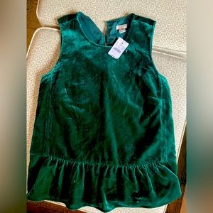 NWT J. Crew Holiday Velvet Green Peplum Top